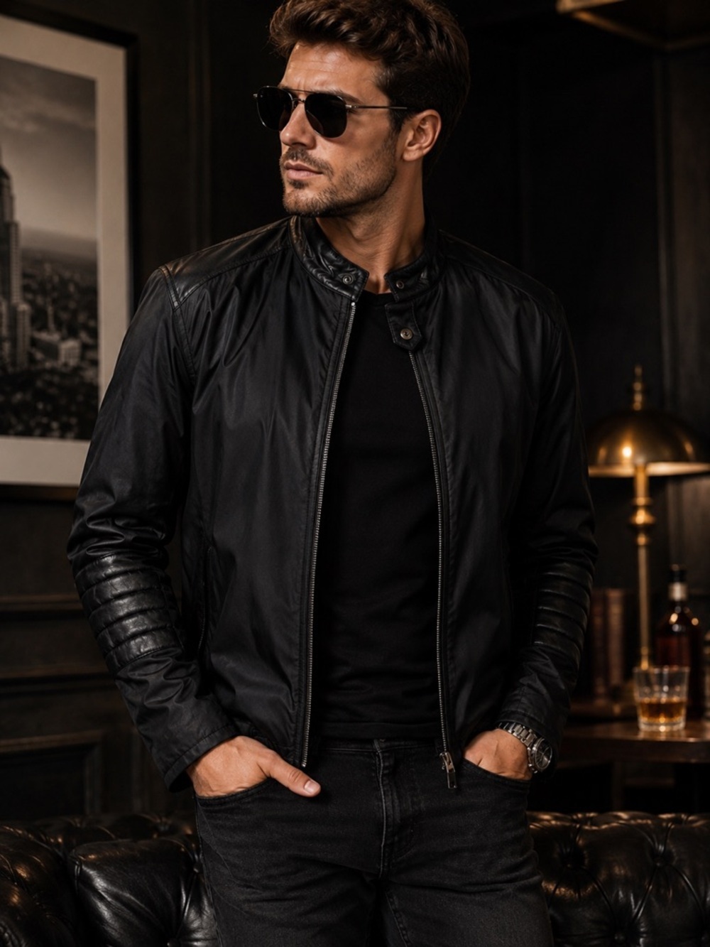 Michael Kors Black Bomber Jacket with Quilted Sleeves